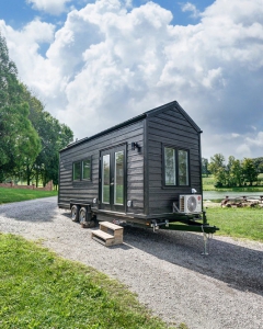 A modern tiny house built on wheels