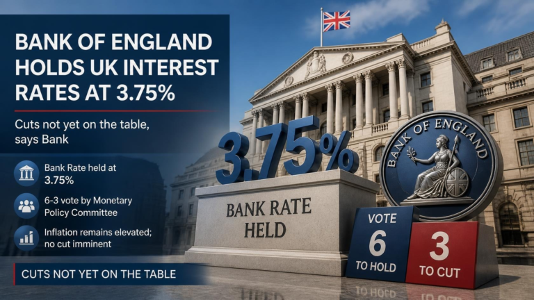 Bank of England holds UK interest rates at 3.75% in 6-3 vote — cuts not yet on the table