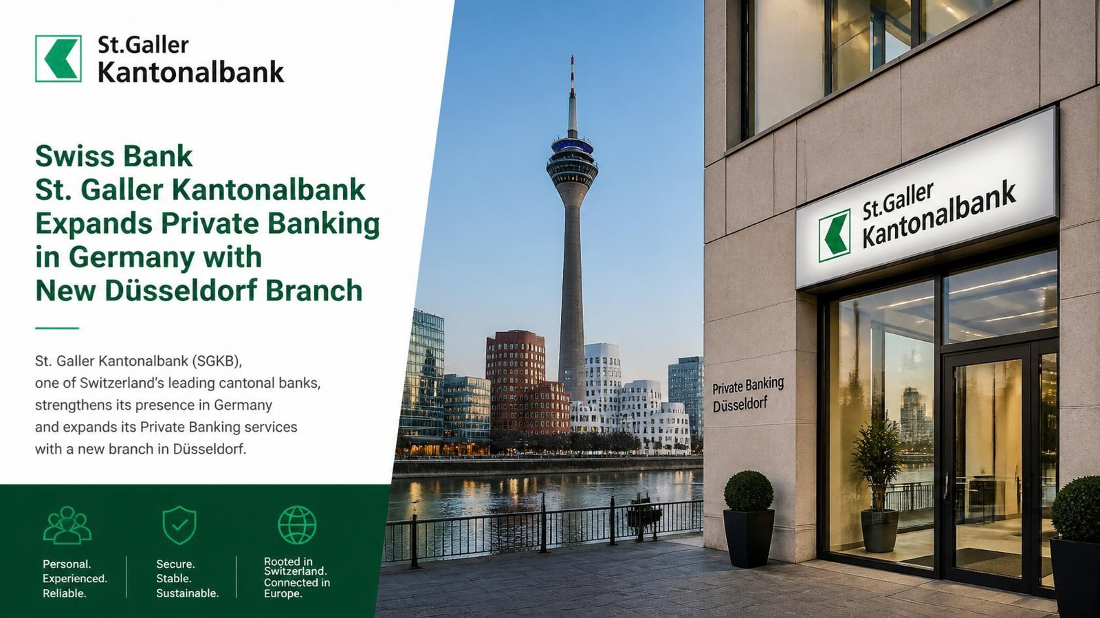 Swiss Bank St. Galler Kantonalbank Expands Private Banking in Germany with New Düsseldorf Branch